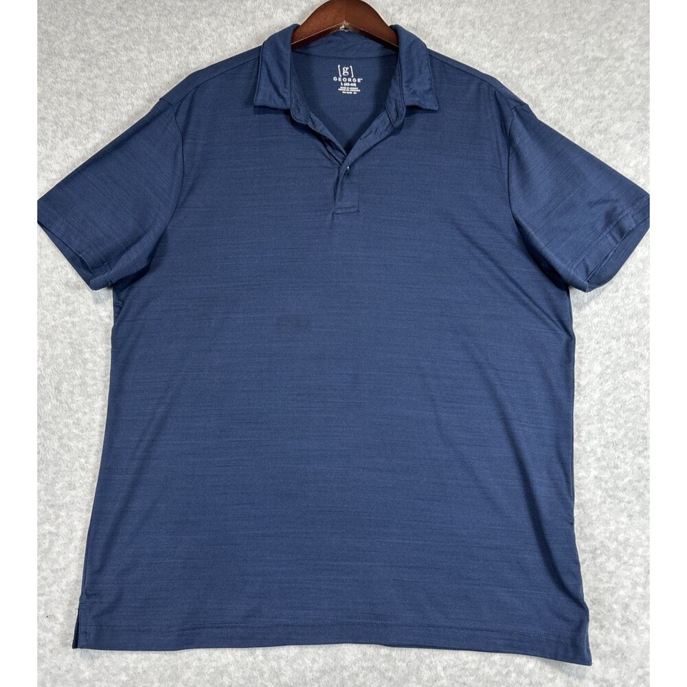 George Navy Blue Large Polo Shirt Short Sleeve Polyester Knit 3-Button Solid